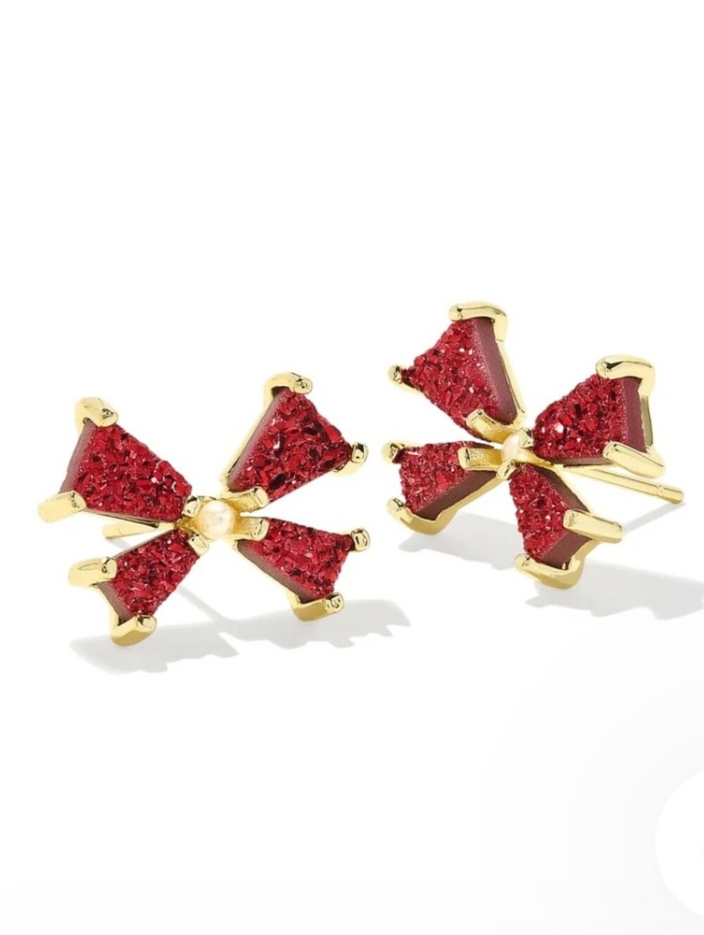 Kendra Scott Blair Bow Red Drusy Mix Stud earrings Gold NWOT